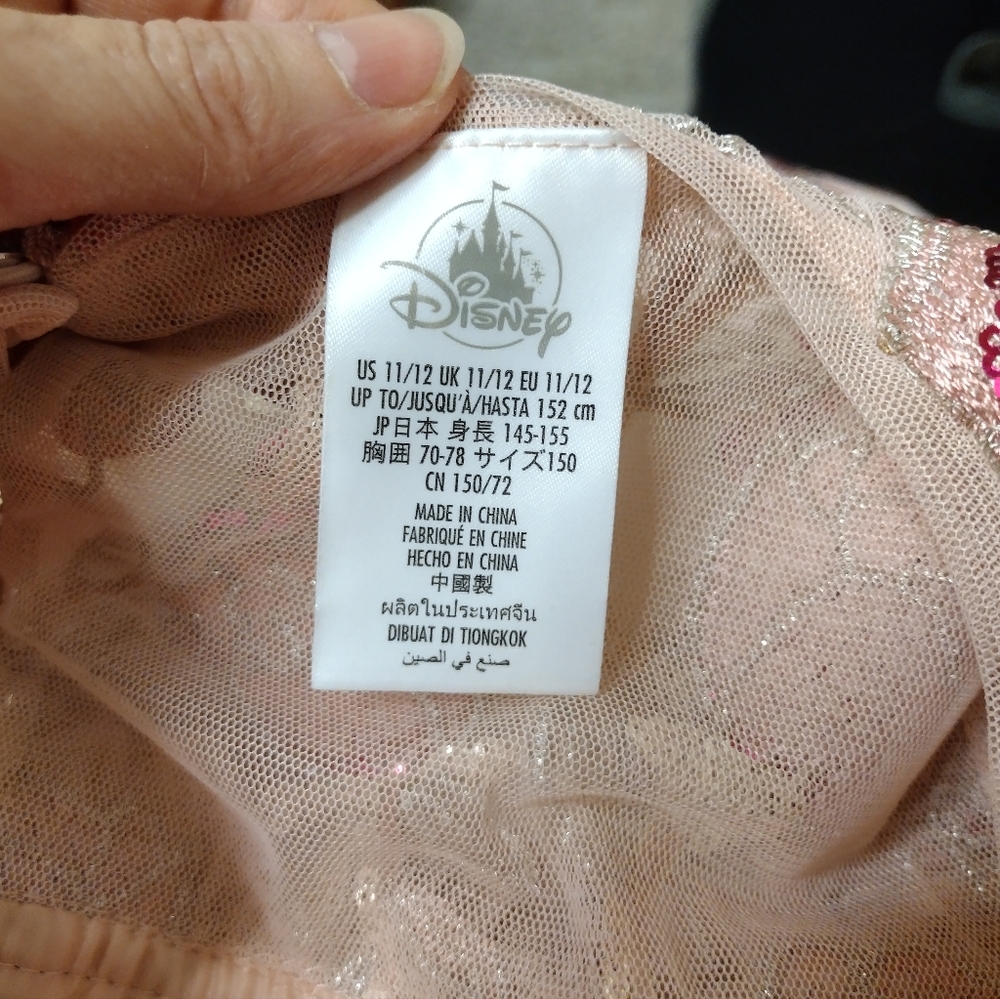 Disney Store Girl's "Belle" Pink Embroidered & Sequinned Rose Patterned Dress - Picture 7 of 11